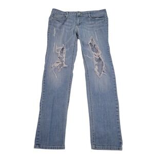 Vintage Y2K Watch LA Jeans 30 Distressed Ripped Low Rise Heavy Stitch‎ Flare USA